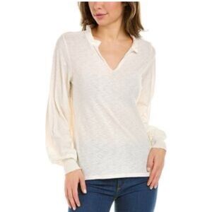 Nation Ltd Pima Cotton Puff Sleeve Ruffle Collar Top Large Cream